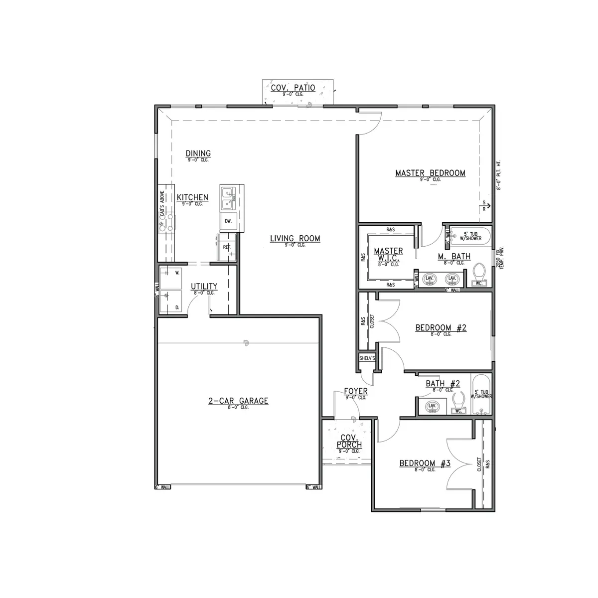 Floor plan drawing for the Evergreen XL by Alta Homes, 3 bed, 2 bath, ~1,405 sqft